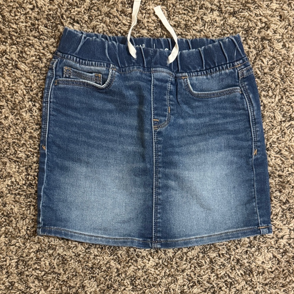 GAP Girls Blue Denim Pull-On Skirt with White Drawstring